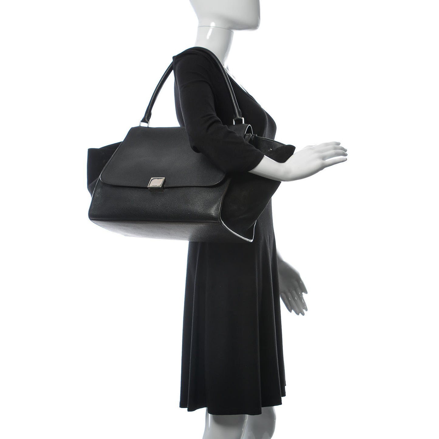 Drummed Calfskin Suede Large Trapeze Black