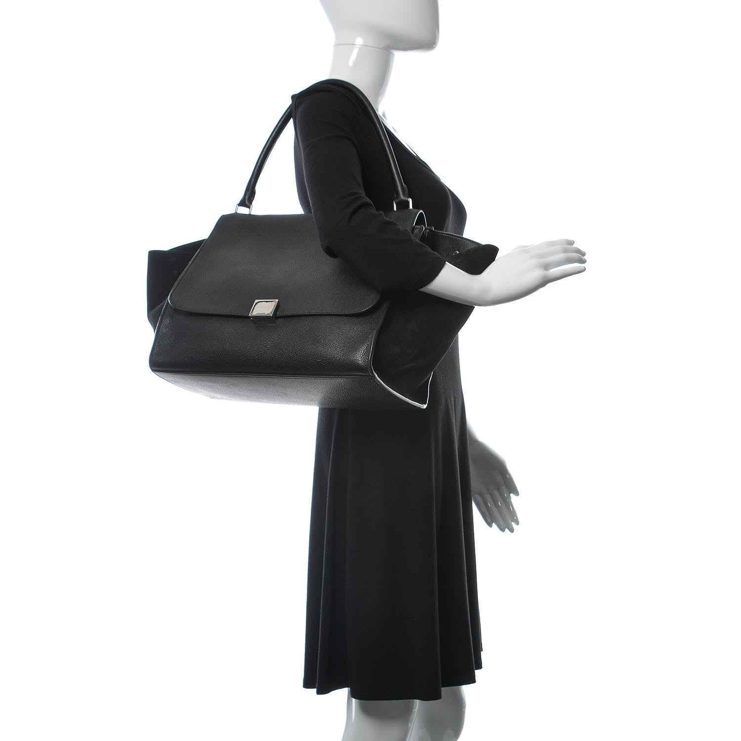 Celine Drummed Calfskin Suede Large Trapeze Black 2 of 10
