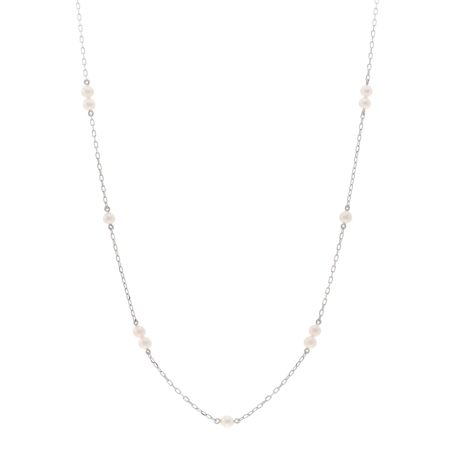 18K White Gold Akoya Pearl 3.5mm Station Necklace
