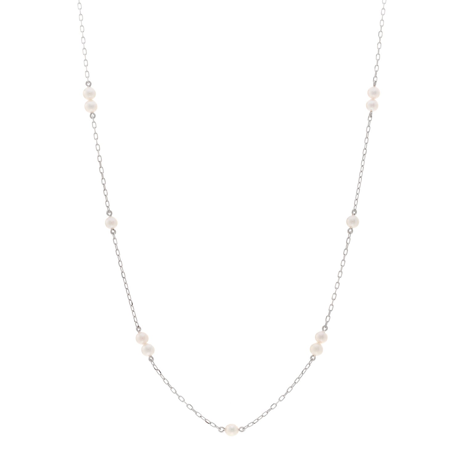 Mikimoto 18K White Gold Akoya Pearl 3.5mm Station Necklace 1 of 4
