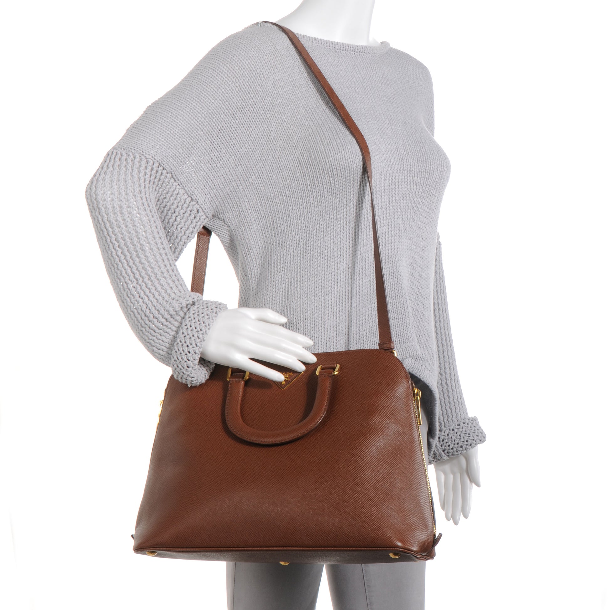 Prada Saffiano Cuir Top Handle Dome Tote Palissandro 2 of 10