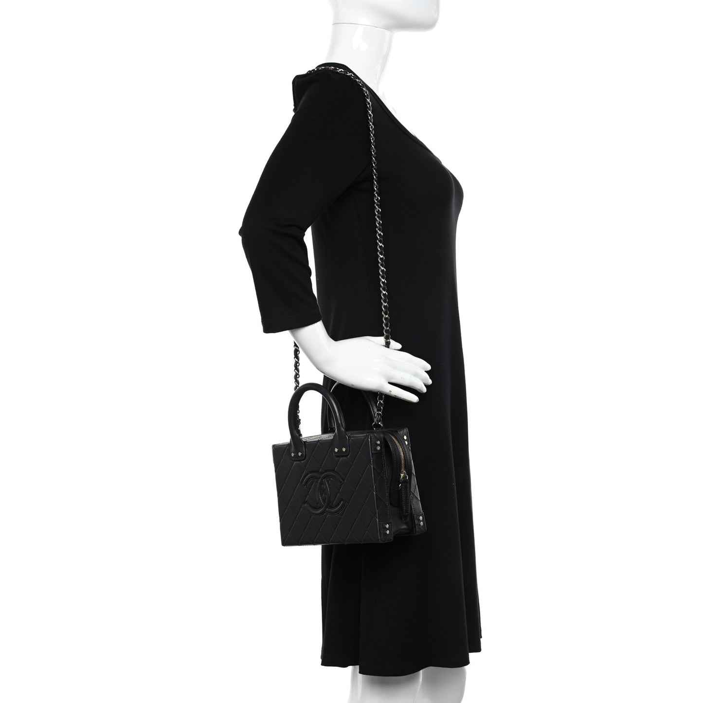 Calfskin Quilted Studded Square Vanity Case Black