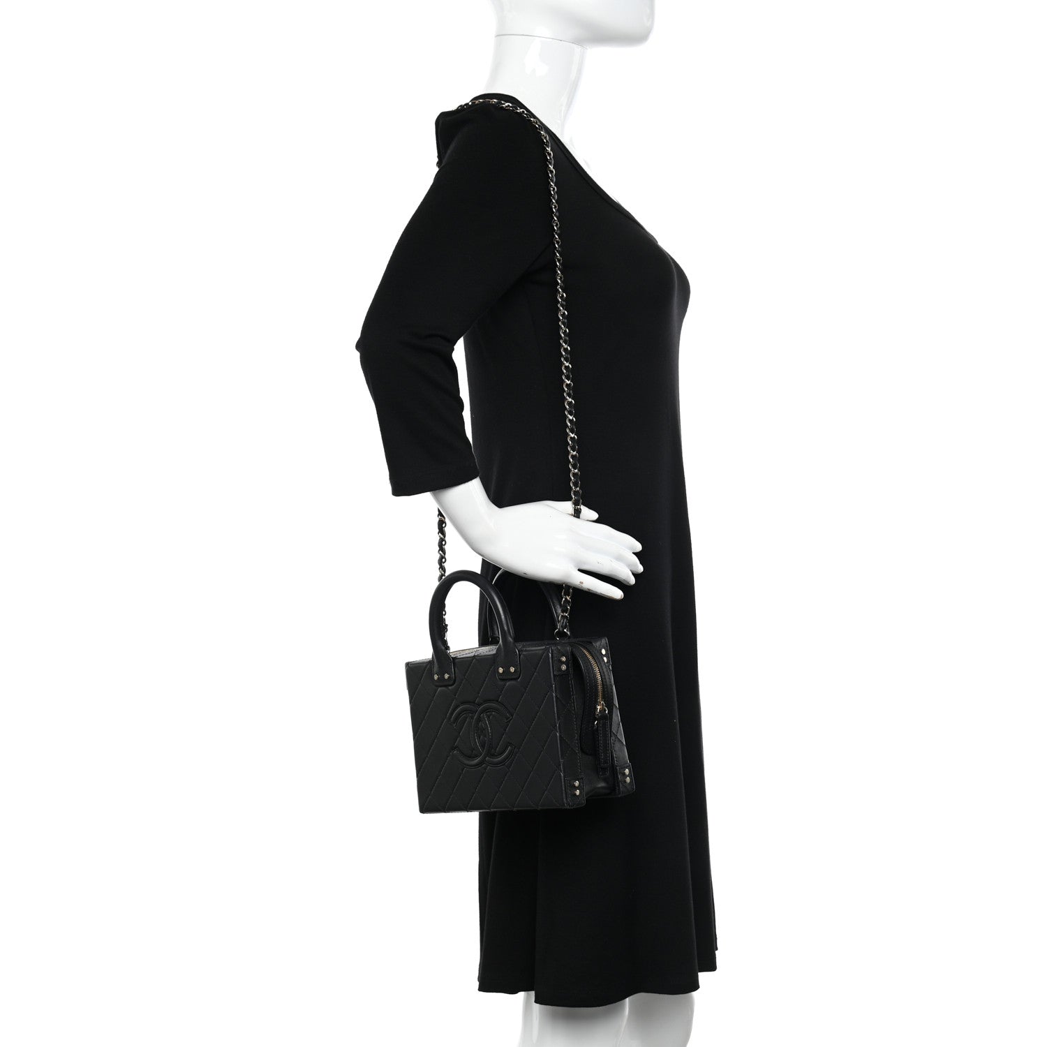 Chanel Calfskin Quilted Studded Square Vanity Case Black 2 of 12