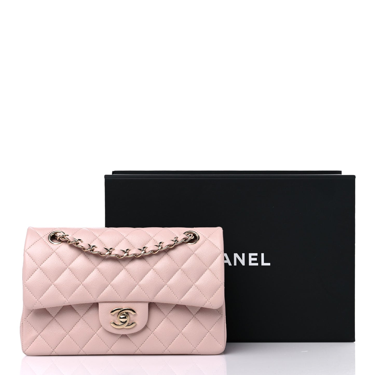 Caviar Quilted Small Double Flap Light Pink