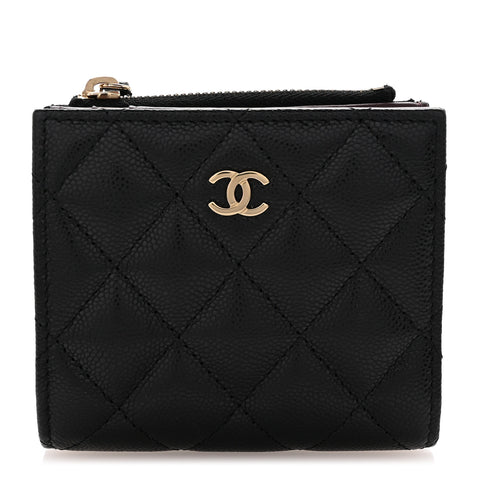 Caviar Quilted CC Zip Compact Wallet Black
