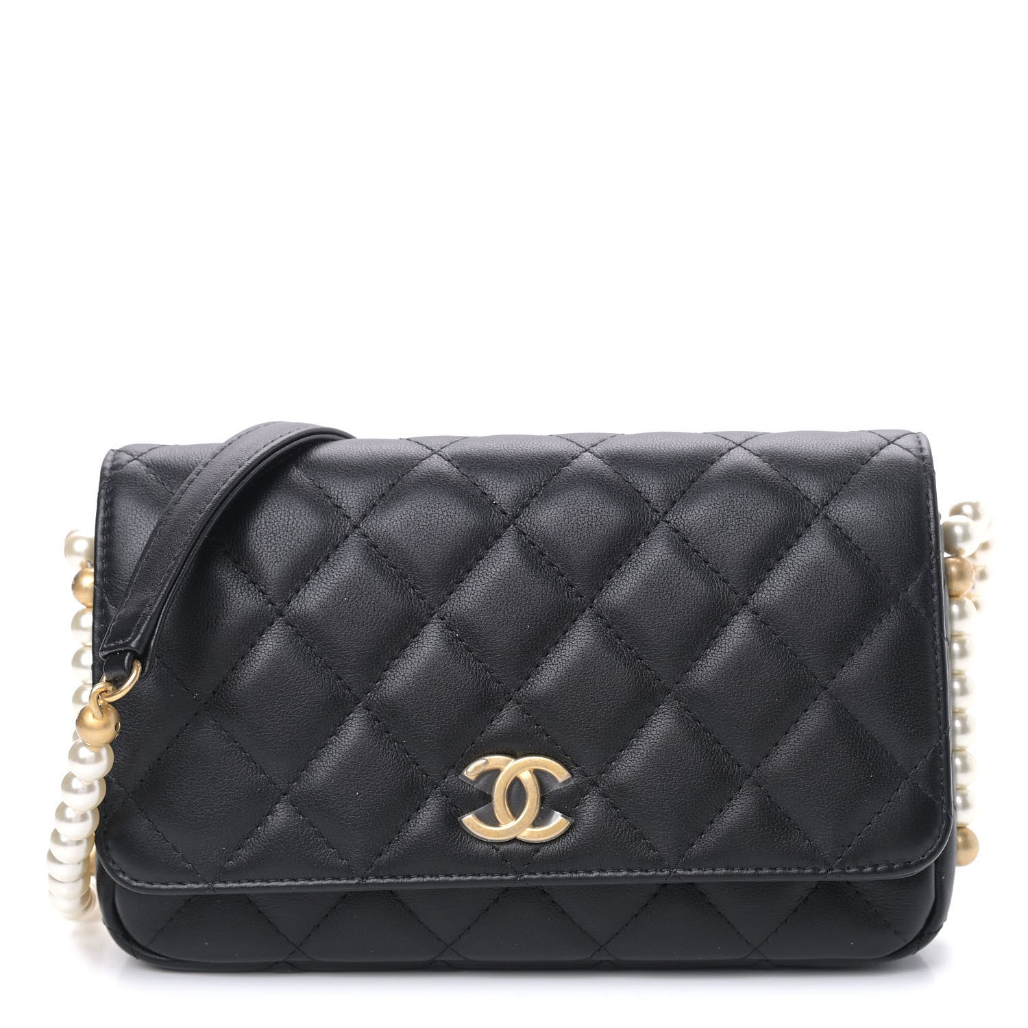 Chanel Calfskin Quilted Pearl Wallet On Chain WOC Black 1 of 8