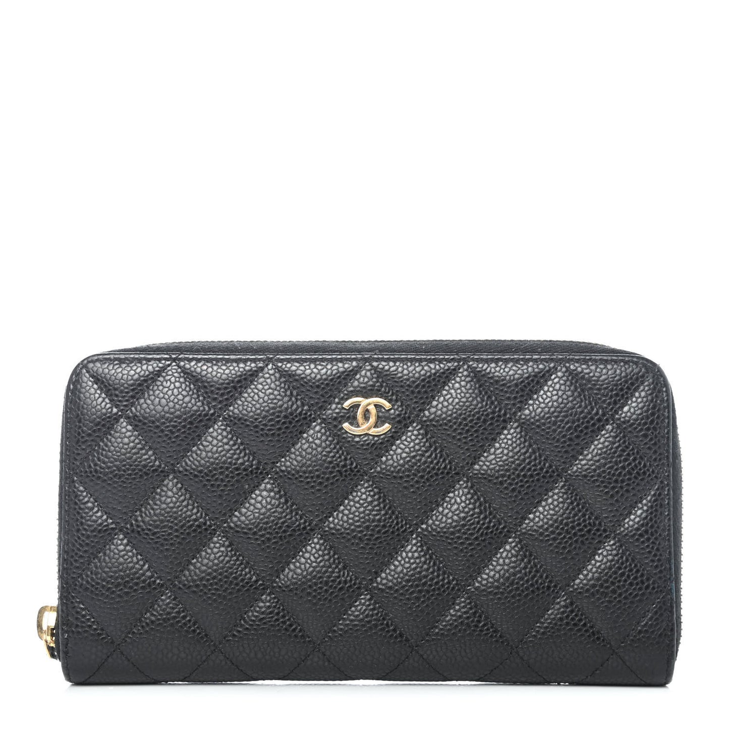 Caviar Quilted Large Gusset Zip Around Wallet Black