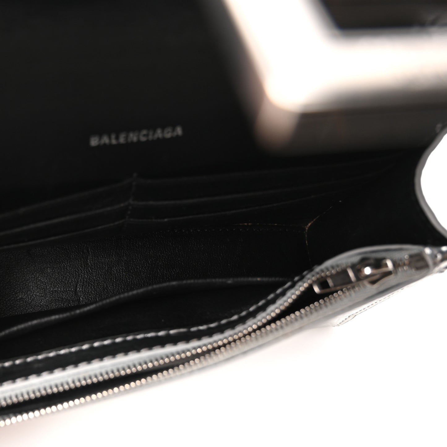 Metallic Calfskin Crocodile Embossed Hourglass Chain Bag Silver