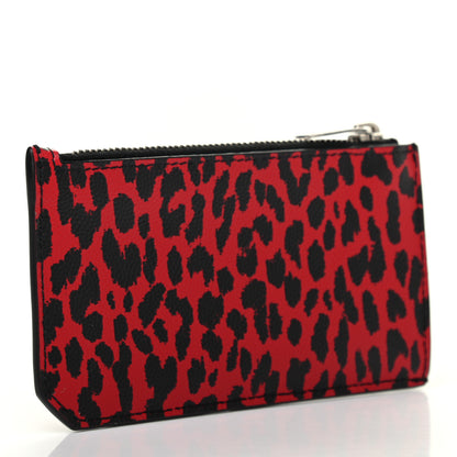 Saint Laurent Grain de Poudre Leopard Print 5 Fragments Zip Pouch Card Holder Red 3 of 7