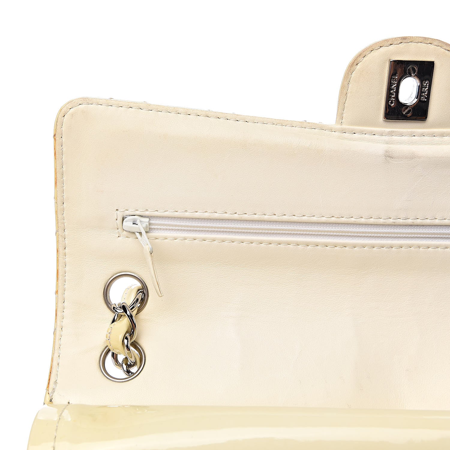 Chanel Patent Quilted Medium Double Flap Ivory 8 of 26