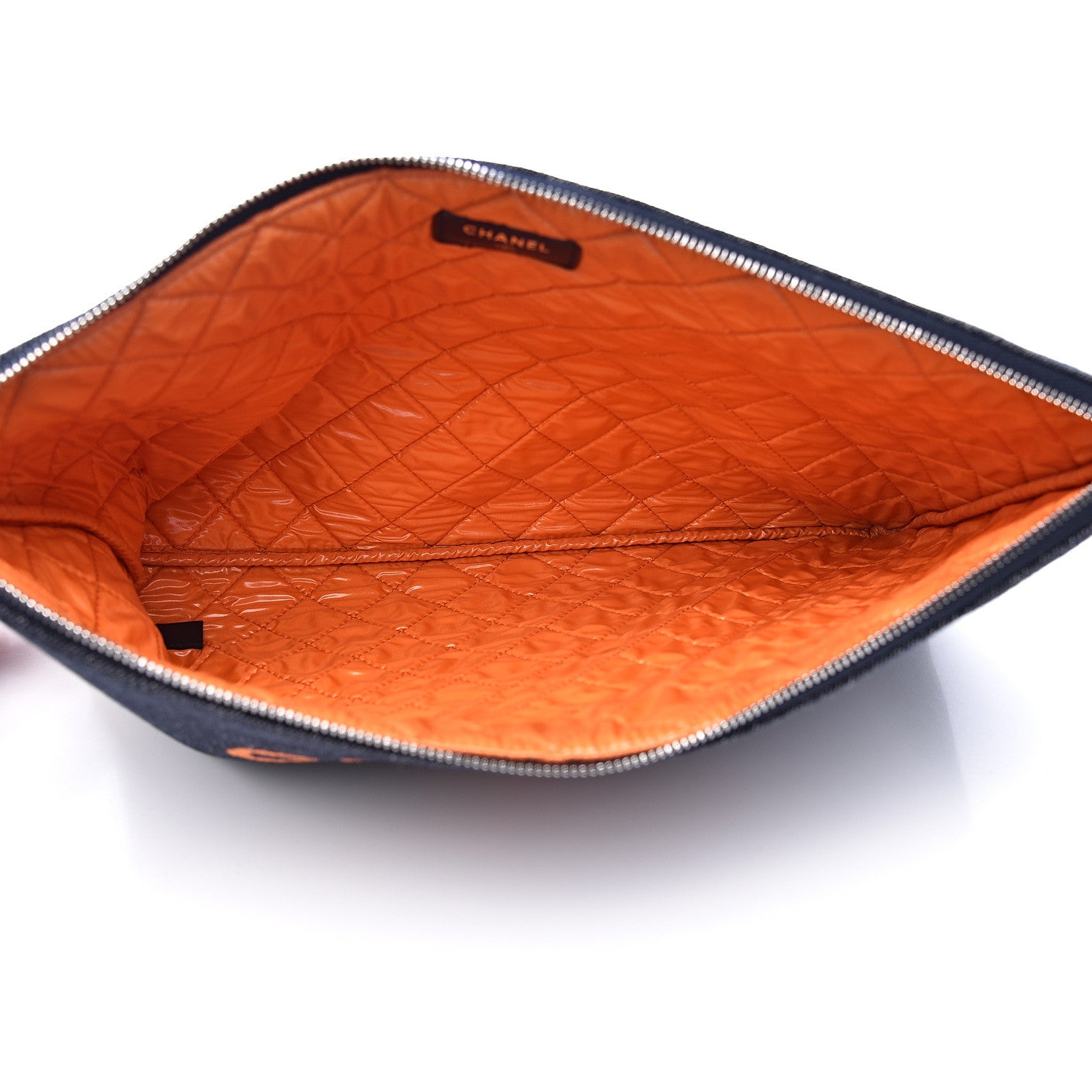 Chanel Denim Large Deauville Pouch Clutch Blue Orange 5 of 8