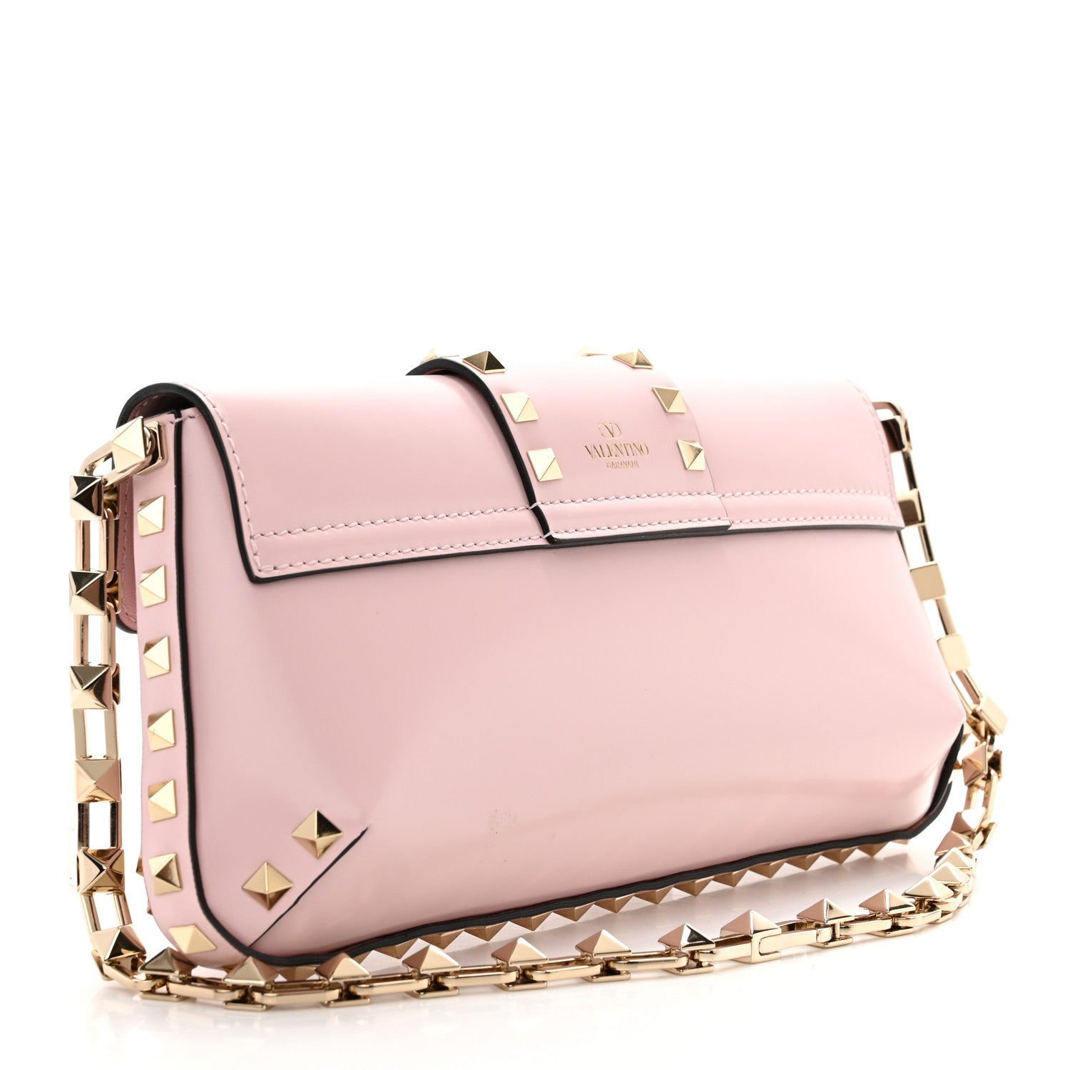 Valentino Garavani Brushed Calfskin Rockstud Flip Lock Chain Shoulder Bag Rose Quartz 3 of 9