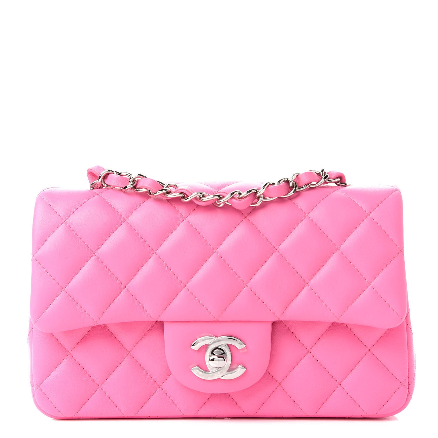 Lambskin Quilted Mini Rectangular Flap Neon Pink