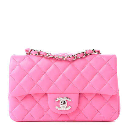 Chanel Lambskin Quilted Mini Rectangular Flap Neon Pink 1 of 11