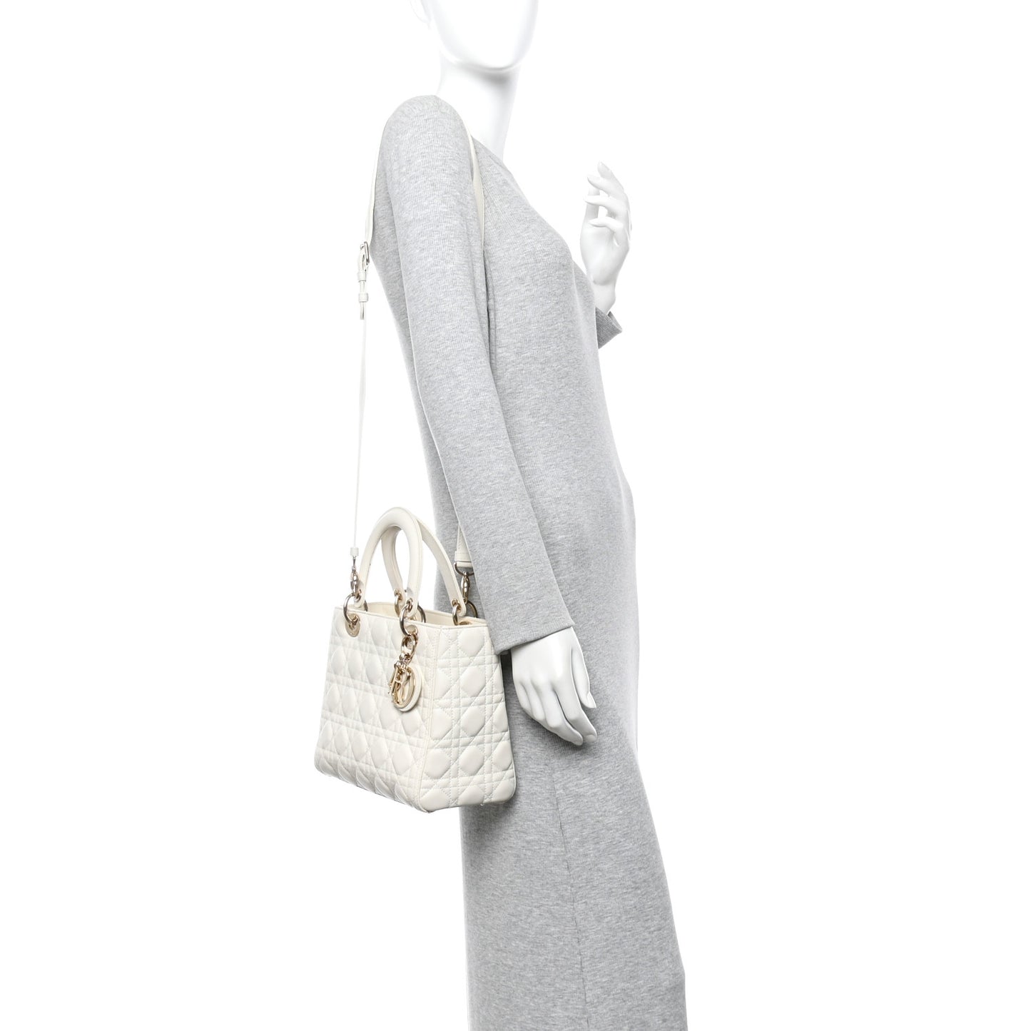 Lambskin Cannage Medium Lady Dior White