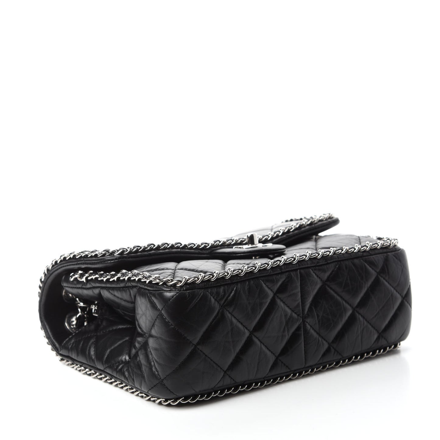 Crumpled Calfskin Medium Chain All Over Flap Black