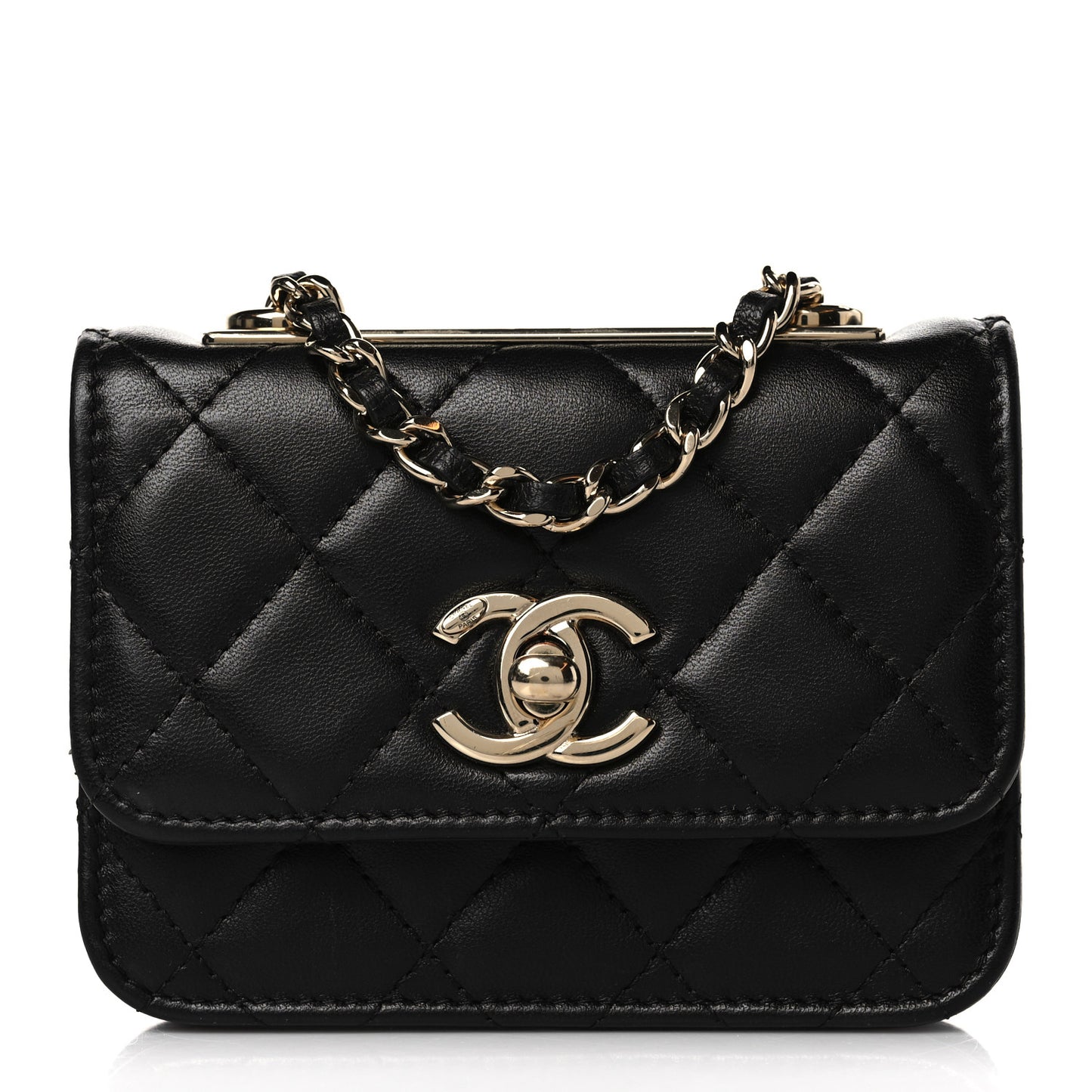 Lambskin Quilted Trendy CC Card Holder On Chain Black