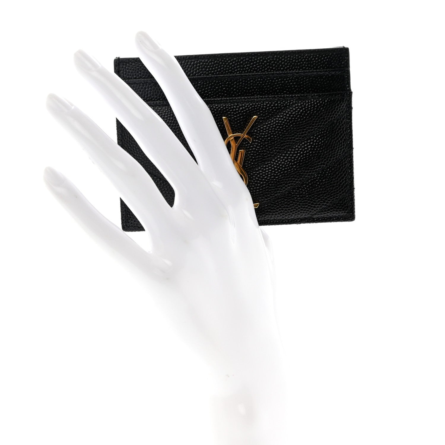 Saint Laurent Grain De Poudre Matelasse Chevron Credit Card Case Black 2 of 8