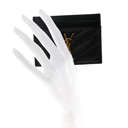 Saint Laurent Grain De Poudre Matelasse Chevron Credit Card Case Black 2 of 8
