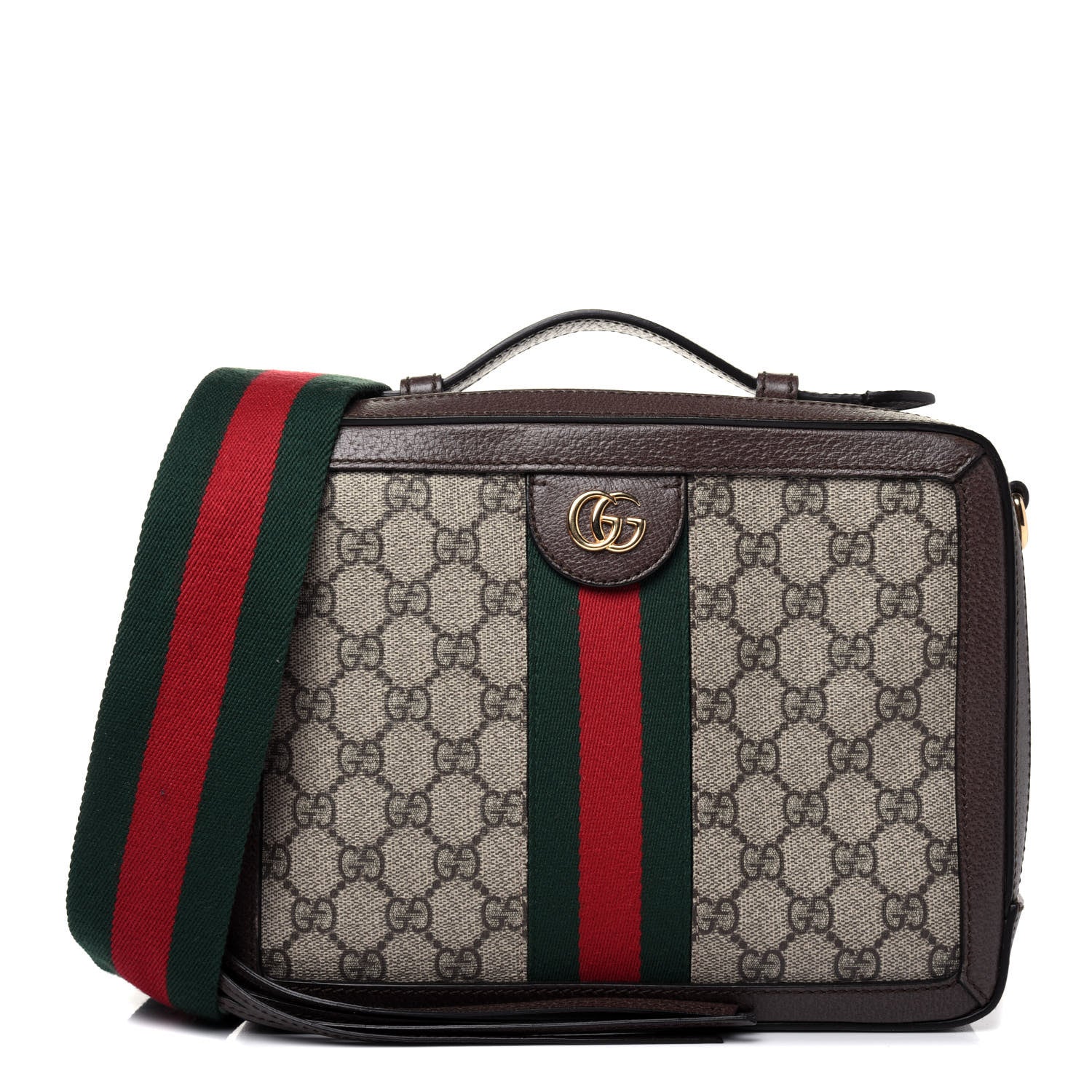 Gucci GG Supreme Monogram Web Small Ophidia Top Handle Shoulder Bag Brown 1 of 23