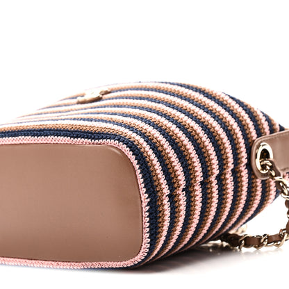 Chanel Crochet Lambskin Coco Crochet Hobo Clutch With Chain Brown Pink Navy 10 of 10