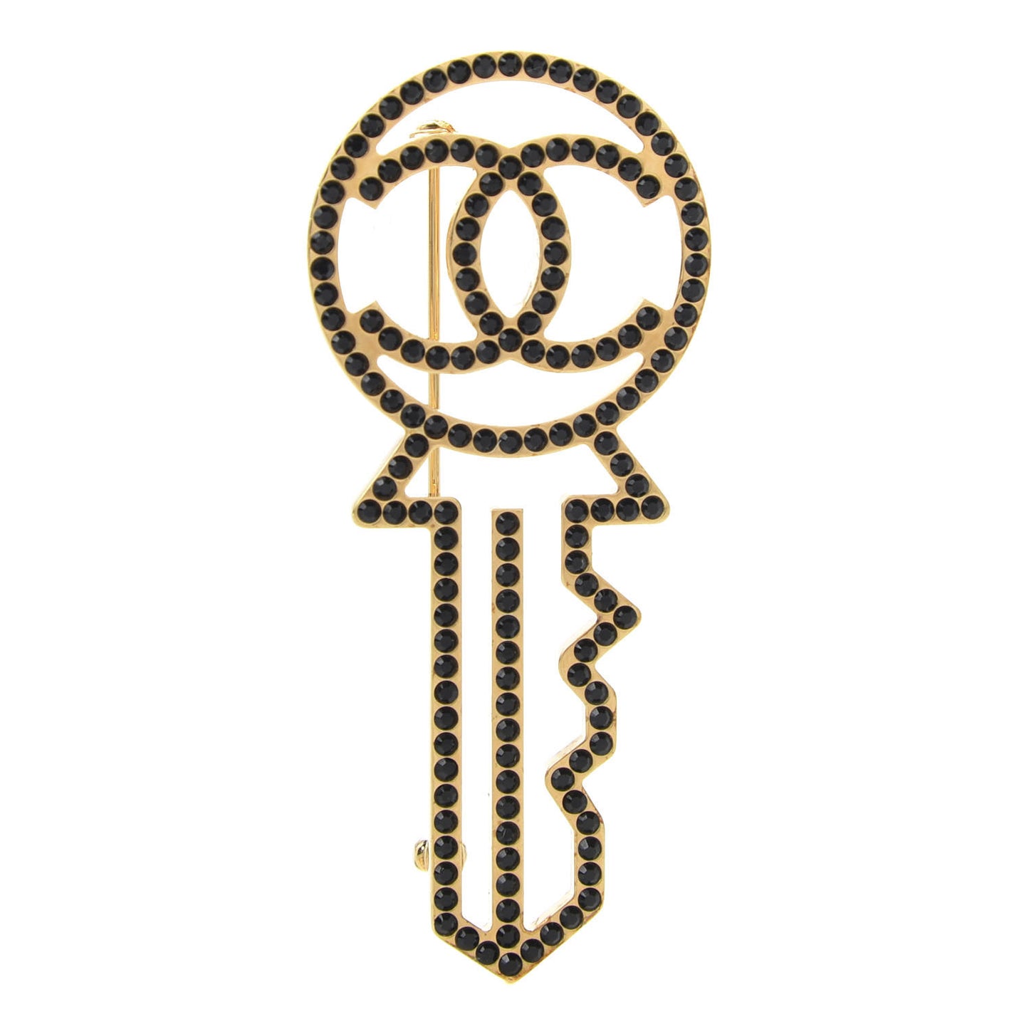 Crystal CC Key Brooch Black Gold