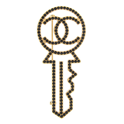 Chanel Crystal CC Key Brooch Black Gold 1 of 4