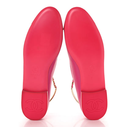 Chanel Lambskin Patent Calfskin Cap Toe Ankle Chain Ballerina Flats 38 Dark Pink 5 of 11