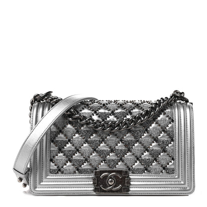 Chanel Metallic Lambskin Embellished Medium Boy Flap Silver 1 of 11