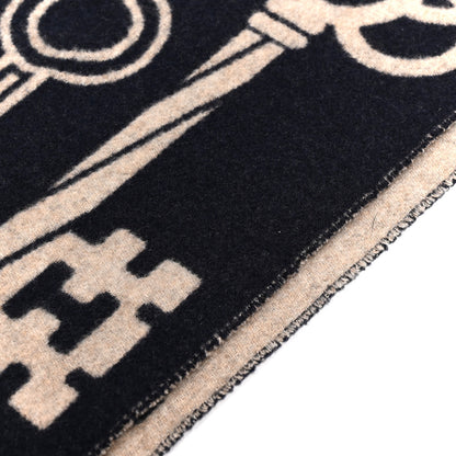 Hermes Cashmere Casaque Porte-Clefs Muffler Marine Beige Chine 4 of 4