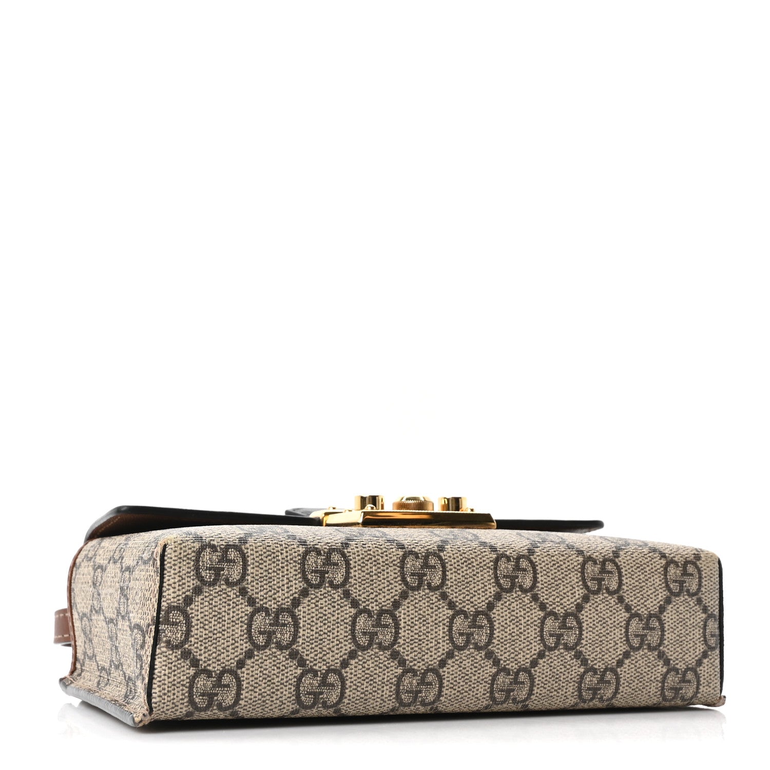 Gucci GG Supreme Monogram Calfskin Mini Padlock Top Handle Shoulder Bag Beige Black Cuir 4 of 10