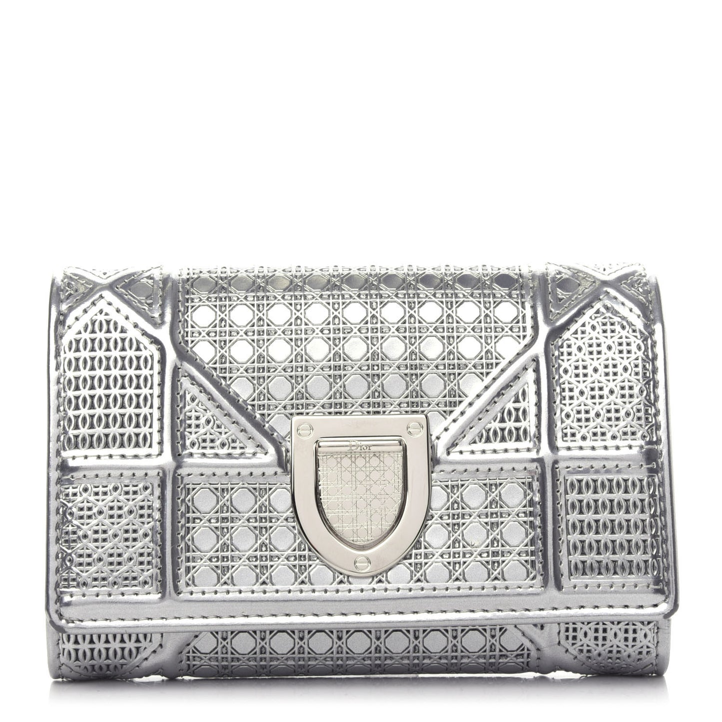 Metallic Patent Micro-Cannage Diorama Elancee Wallet Onyx Silver