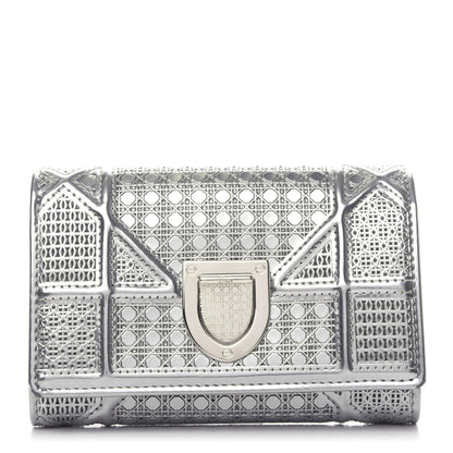 Christian Dior Metallic Patent Micro-Cannage Diorama Elancee Wallet Onyx Silver 1 of 8