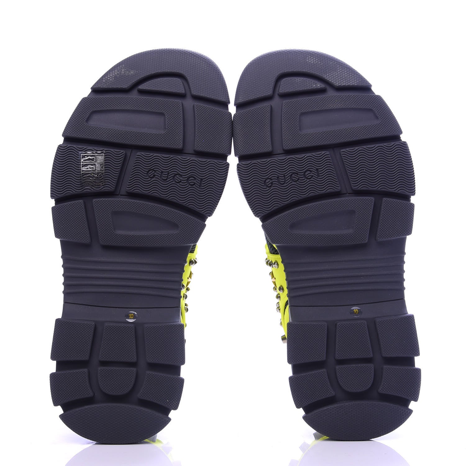 Gucci Technical Canvas Calfskin Studded Mens Aguru Sandals 10 Neon Yellow 6 of 9