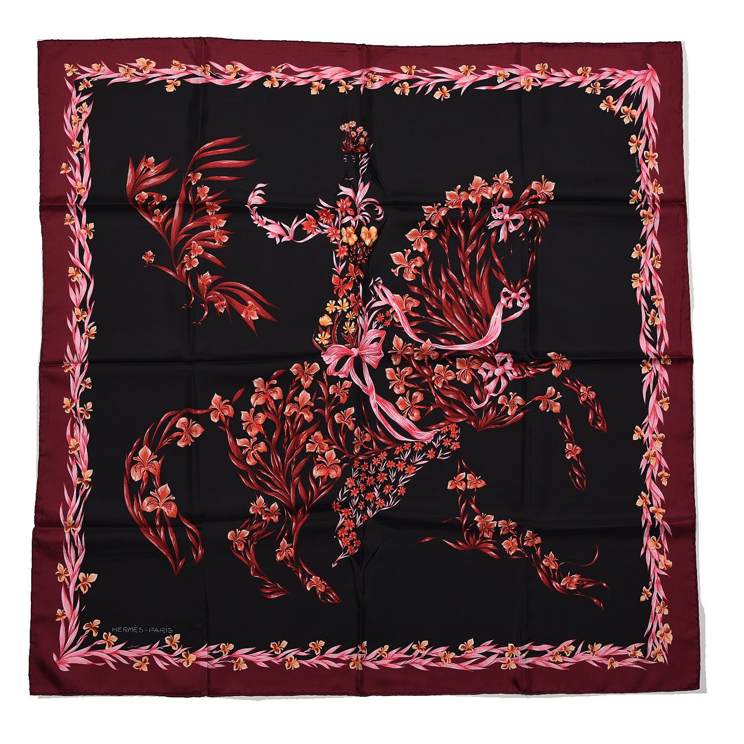 Hermes Silk Cheval Fleuri Scarf 90 1 of 8