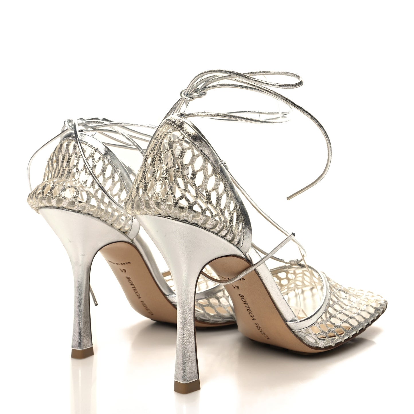 Mesh Metallic Nappa Stretch Ankle Tie Sandals 41 Silver