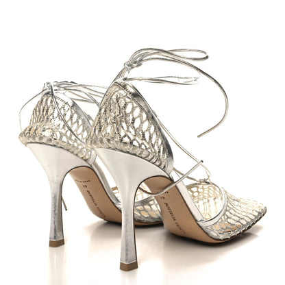 Bottega Veneta Mesh Metallic Nappa Stretch Ankle Tie Sandals 41 Silver 4 of 7