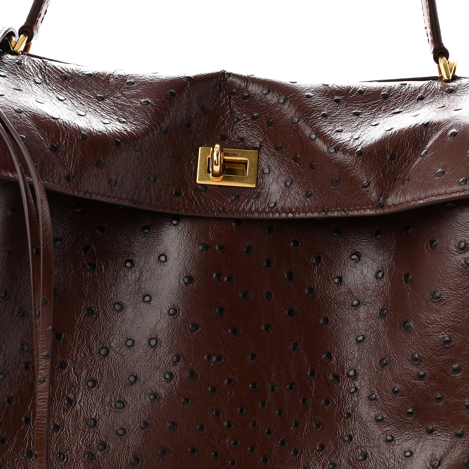 Balenciaga Shiny Calfskin Ostrich Embossed Medium Rodeo Top Handle Handbag Brown 8 of 11