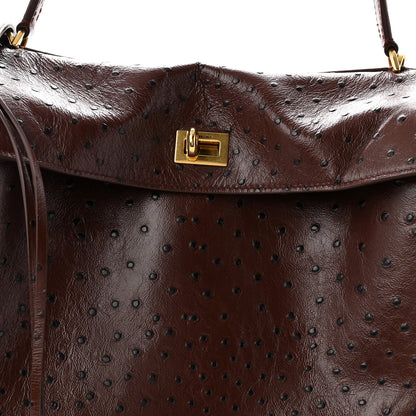 Balenciaga Shiny Calfskin Ostrich Embossed Medium Rodeo Top Handle Handbag Brown 8 of 11