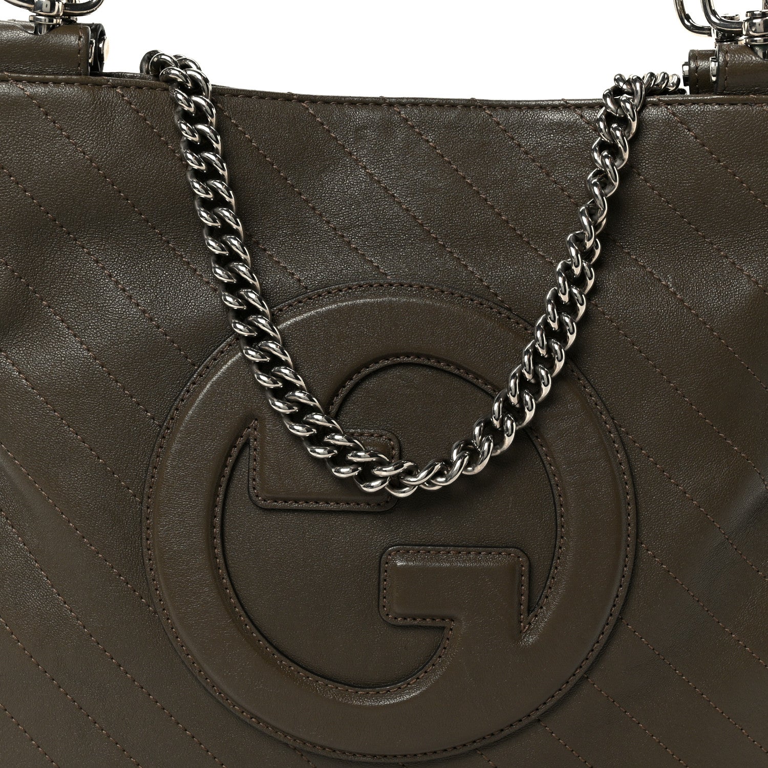Gucci Sakai Be Green Calfskin Diagonal Stitched Small Blondie Tote Craclet Brown 9 of 11
