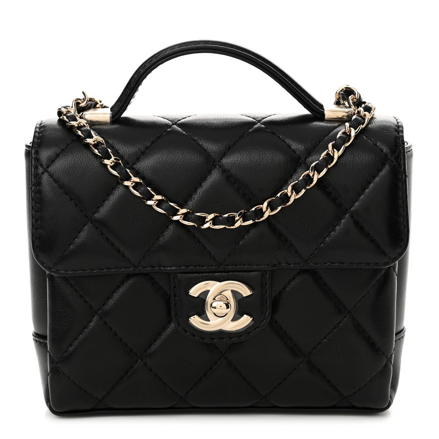 Chanel Lambskin Quilted Top Handle Flap Black 1 of 10