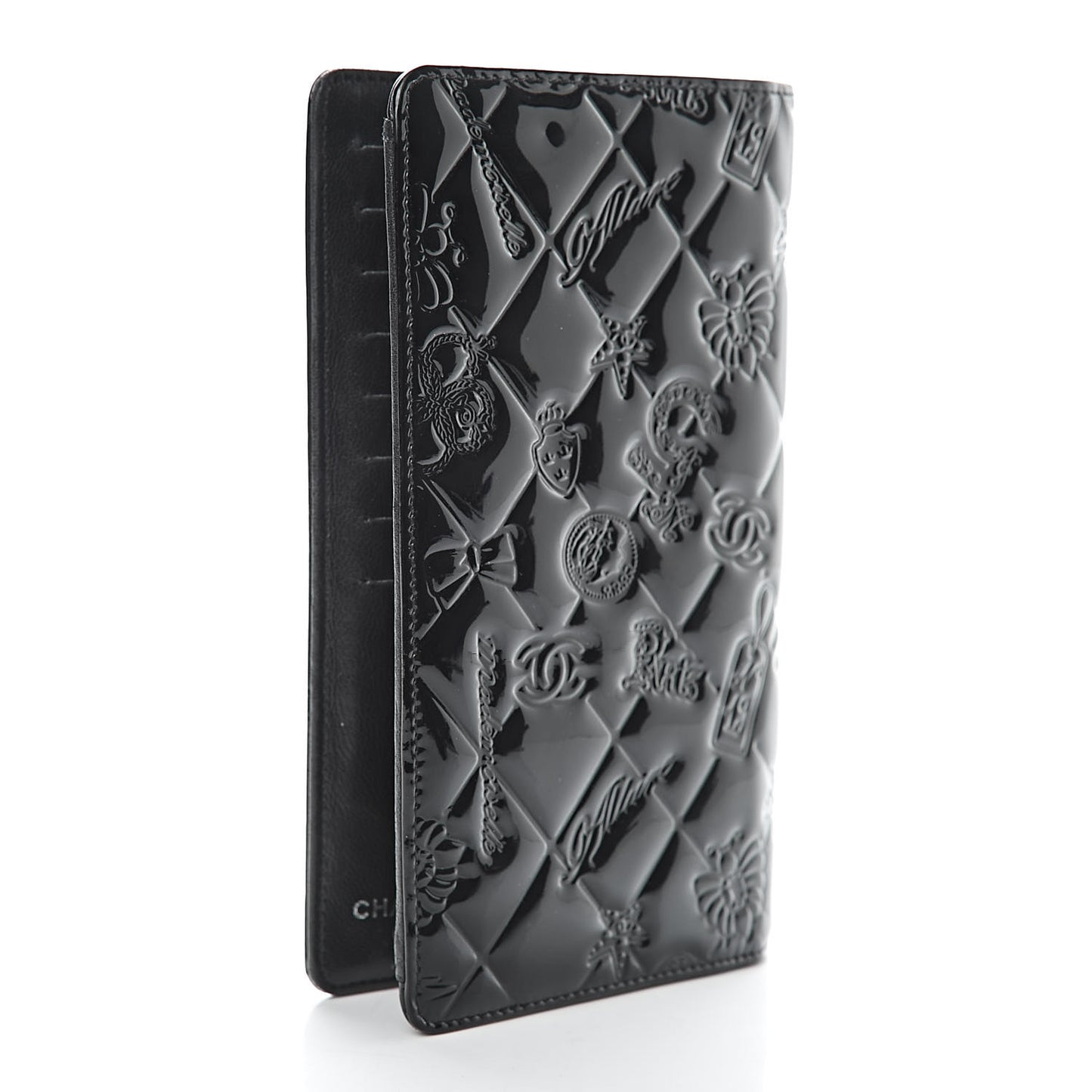Patent Calfskin Lucky Symbols Yen Wallet Black