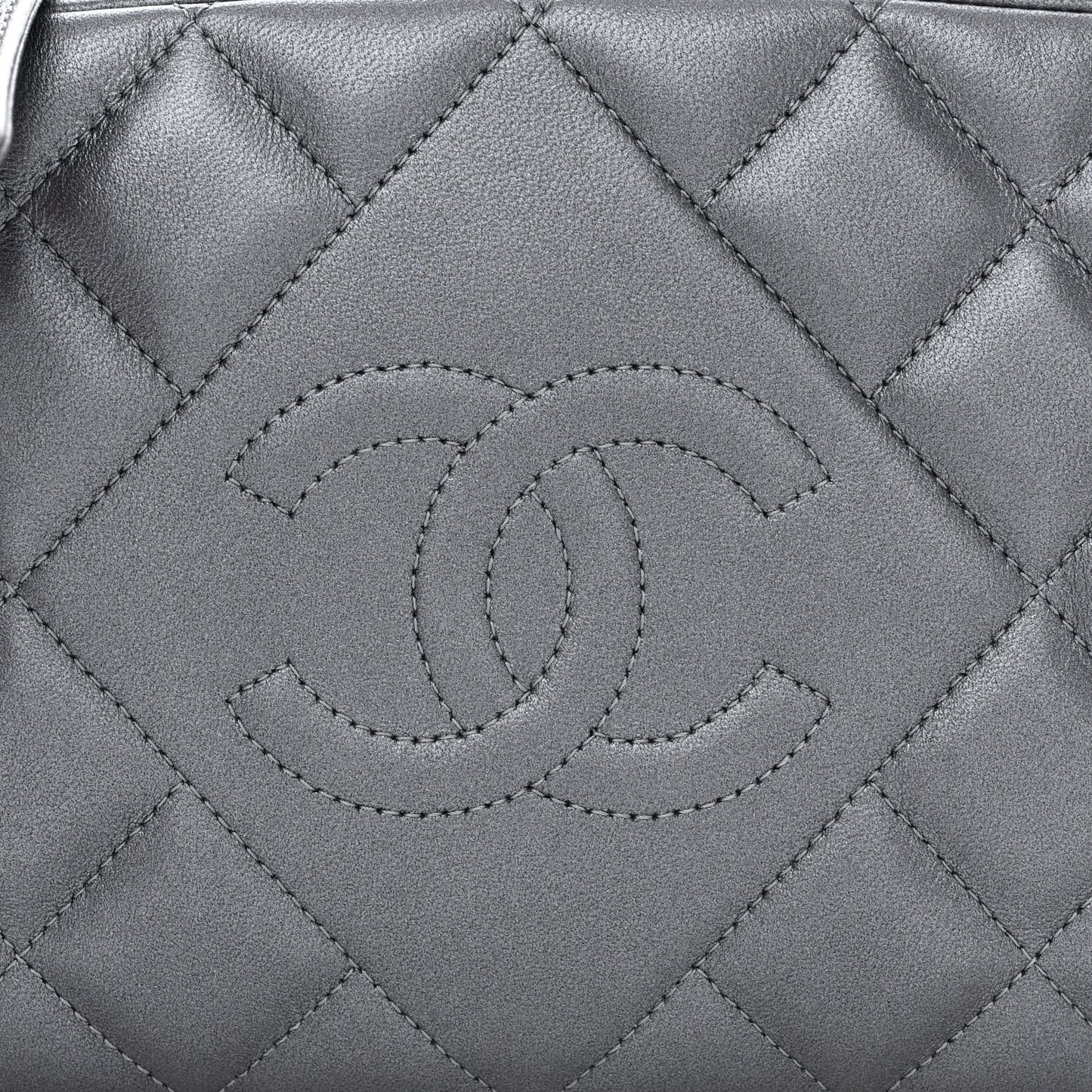 Metallic Lambskin Quilted Small Diamond CC Camera Case Dark Silver