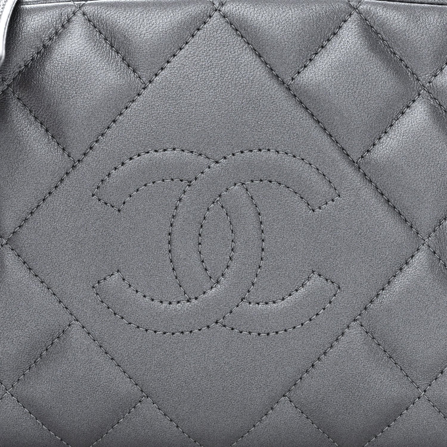 Chanel Metallic Lambskin Quilted Small Diamond CC Camera Case Dark Silver 8 of 11