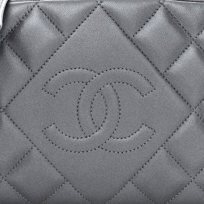 Chanel Metallic Lambskin Quilted Small Diamond CC Camera Case Dark Silver 8 of 11