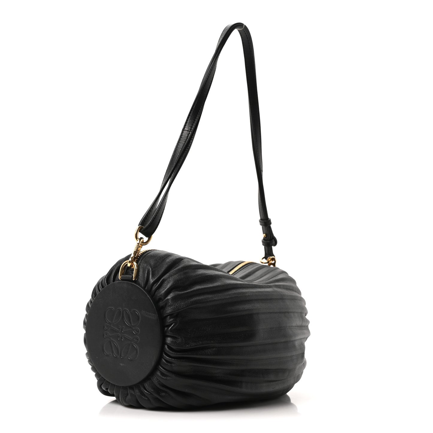 Lambskin Pleated Bracelet Pouch Shoulder Bag Black