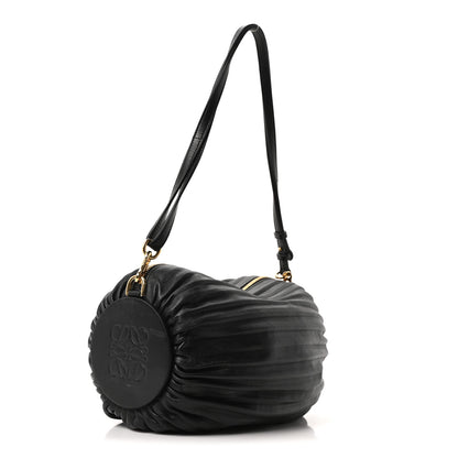 Loewe Lambskin Pleated Bracelet Pouch Shoulder Bag Black 3 of 9