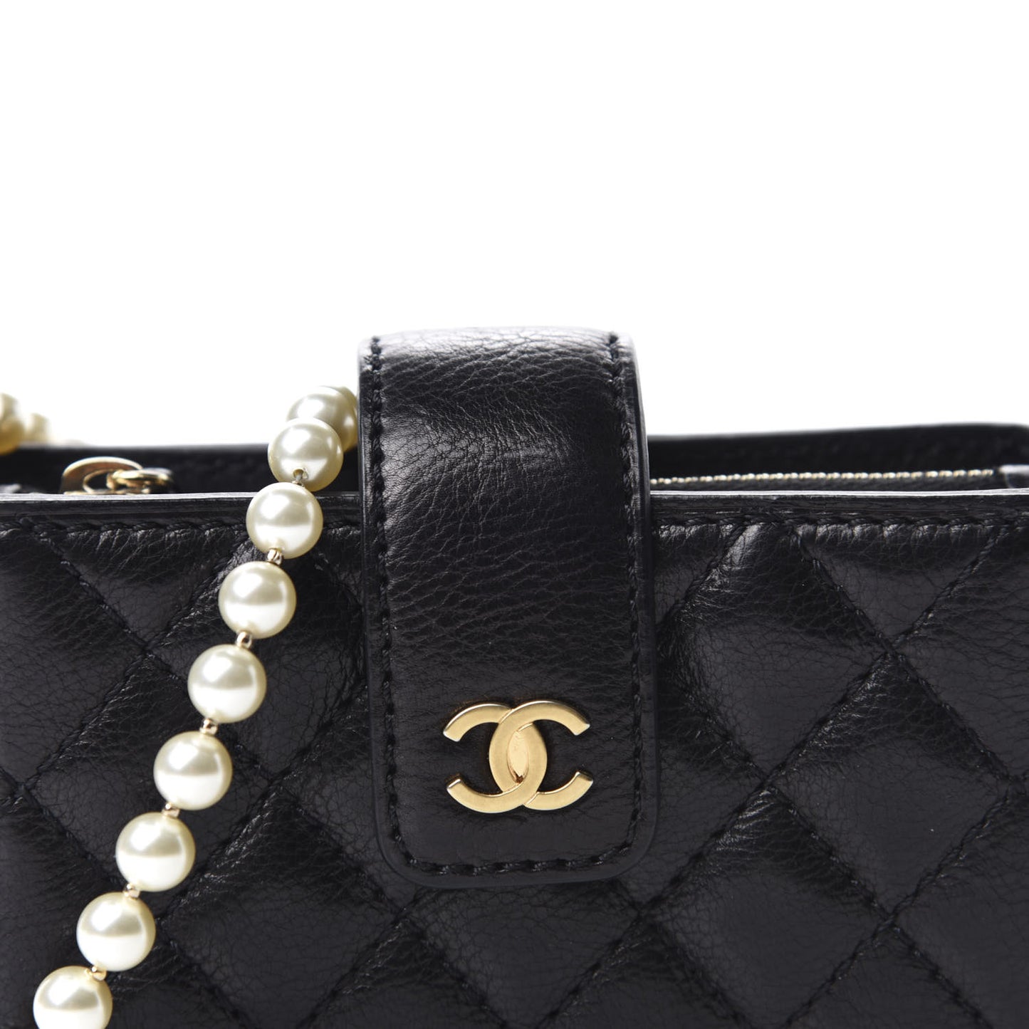 Calfskin Quilted Pearl Chain Love Symbols Mini Bag Black