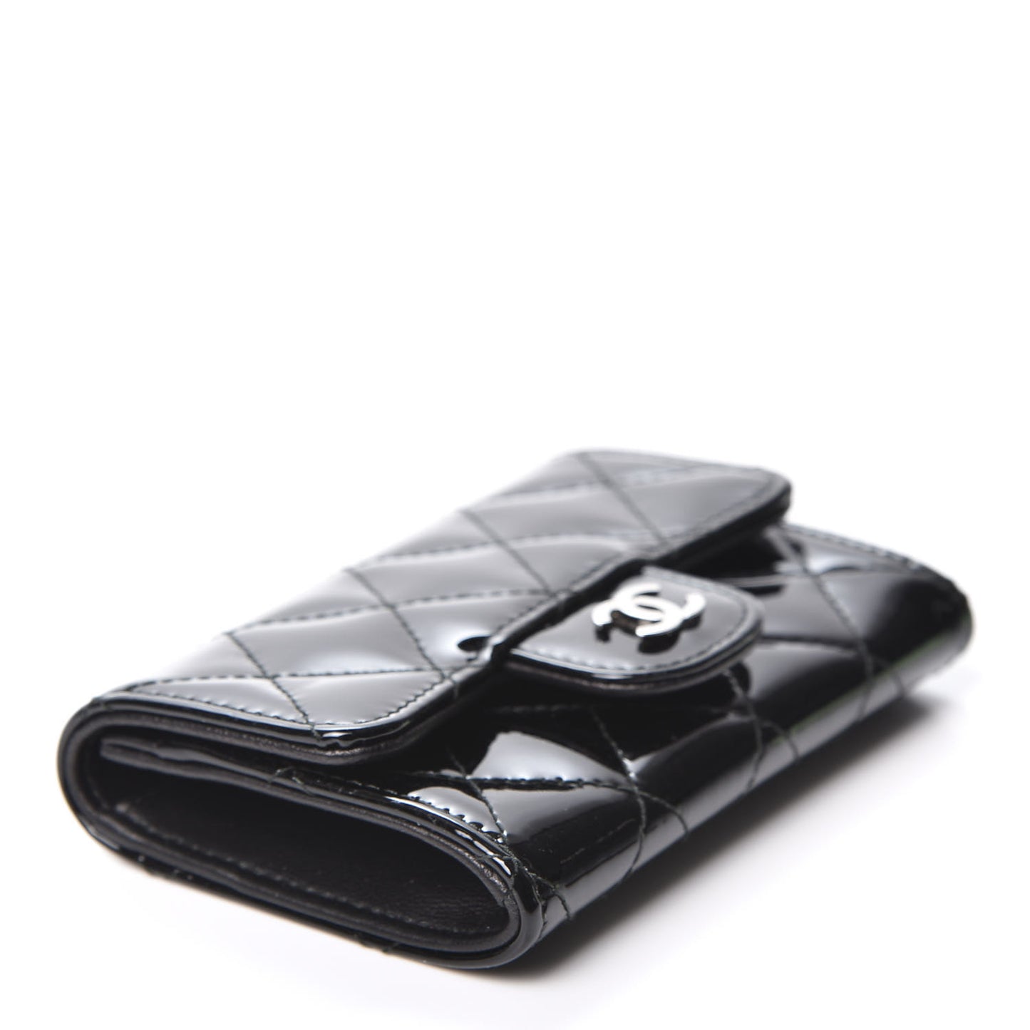 Patent Quilted Flap Card Holder Black