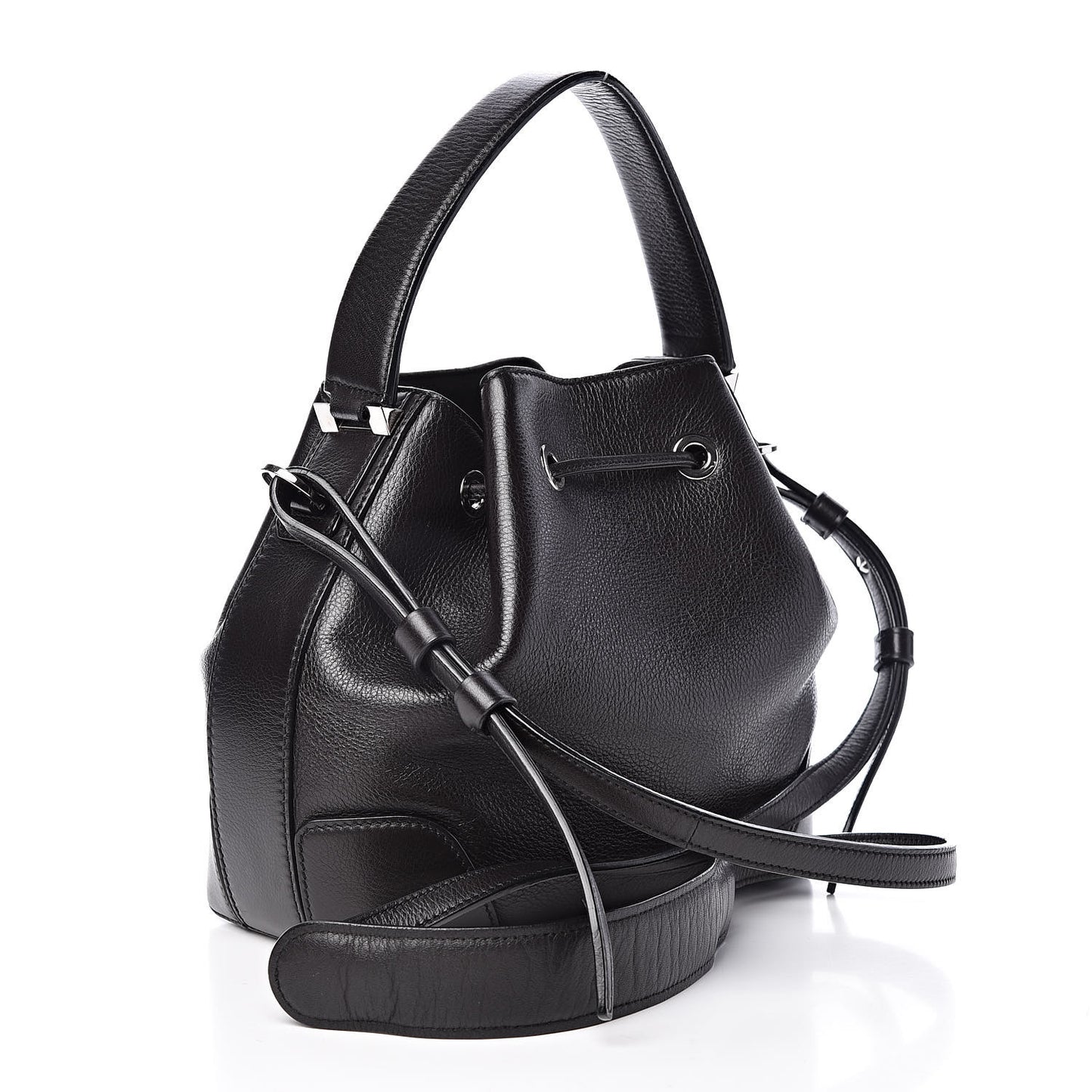 Calfskin Small Lucrezia Drawstring Bucket Bag Black